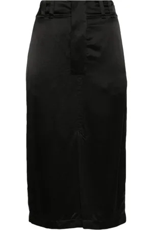 Saint Laurent Rokken, Dames, Zwart, L, Zwarte Zijden Midi Rok met Split