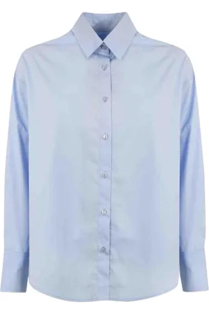 Dondup Overhemden, Dames, Blauw, M, Katoen, Katoenen overhemd met lange mouwen