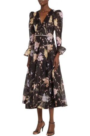 ZIMMERMANN Kleedjes, Dames, Veelkleurig, M, Elegante Midi-jurk met Lange Mouwen