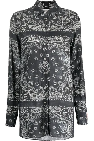 Golden Goose Blouses & Shirts, Dames, Grijs, M, Bandana Print Grijs Overhemd