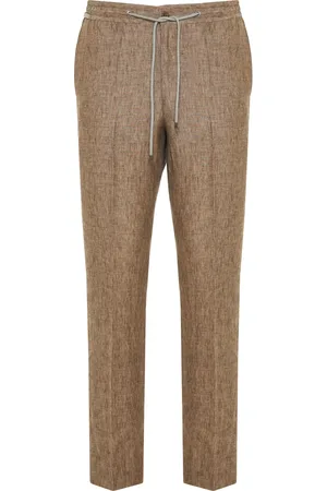 corneliani Broeken, Heren, Bruin, L, Linnen, Linnen broek met trekkoord en zakken