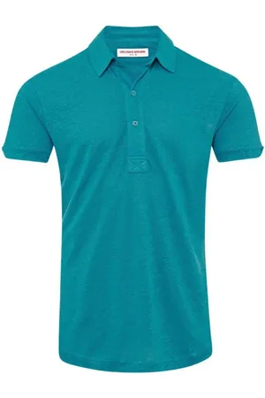 Orlebar Brown Tops, Heren, Blauw, XL, Linnen, Veranda Blauw Linnen Polo Shirt