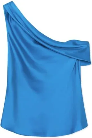 Simkhai Tops, Dames, Blauw, S, Satijn, Draped Top in Phthalo