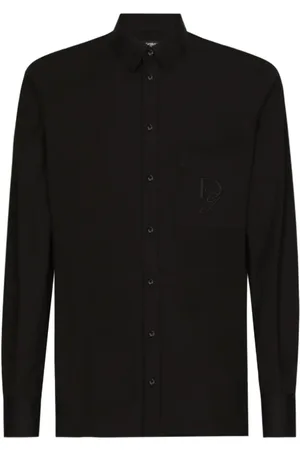 Dolce & Gabbana Overhemden, Heren, Zwart, L, Zwart Geborduurd Logo Overhemd