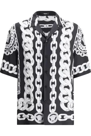 VERSACE Overhemden, Heren, Zwart, M, Luxe Medusa Print Zijden Overhemd