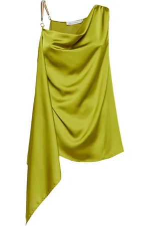 SIMONA CORSELLINI Tops, Dames, Groen, S, Satijn, Asymmetrische Satijnen Top Glamour Look