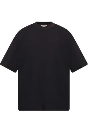 Marni Tops, Heren, Zwart, XL, Katoen, T-shirt met Geborduurd Logo