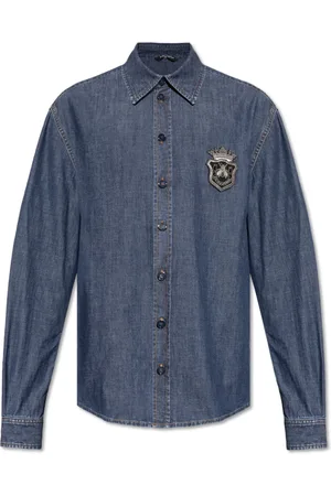 Dolce & Gabbana Overhemden, Heren, Blauw, 3Xl, Denim, Denim shirt met applicatie