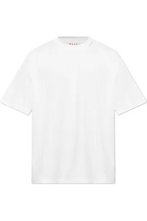 Marni Tops, Heren, Wit, L, Katoen, T-shirt met Geborduurd Logo