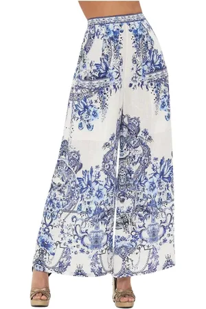Camilla Broeken, Dames, Veelkleurig, M, Linnen, Wijde Pijp Broek Glaze en Graze