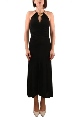 SIMONA CORSELLINI Kleedjes, Dames, Zwart, XS, Gouden Medaillon Ketting Midi Jurk