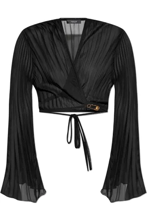 VERSACE Blouses & Shirts, Dames, Zwart, XS, Geplooide top met wikkelceintuur