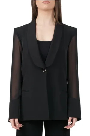 SIMONA CORSELLINI Jassen, Dames, Zwart, S, Polyester, Polyester Blazer Jas met Shawl Kraag