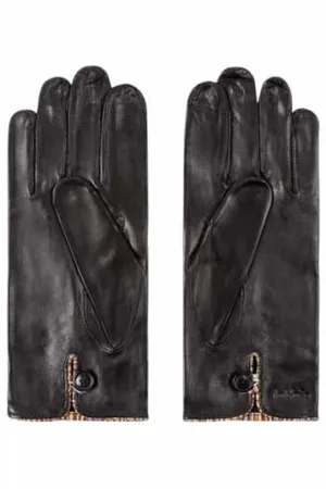 Paul Smith Accessoires, Heren, Zwart, M, Leer, Zwarte leren handschoenen met Signature Stripe