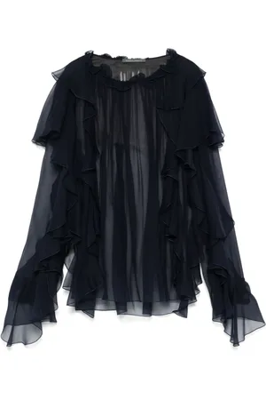 Alberta Ferretti Blouses & Shirts, Dames, Blauw, M, Blauw Gerimpeld Detail Lange Mouw Shirt