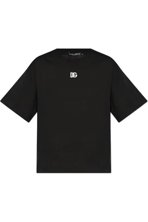 Dolce & Gabbana Tops, Dames, Zwart, S, Katoen, T-shirt met geborduurd logo