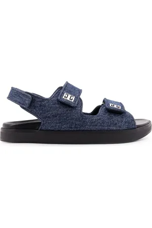 Givenchy Schoenen, Dames, Blauw, 38 EU, Denim, Denim Platte Sandalen met Klittenbandsluiting