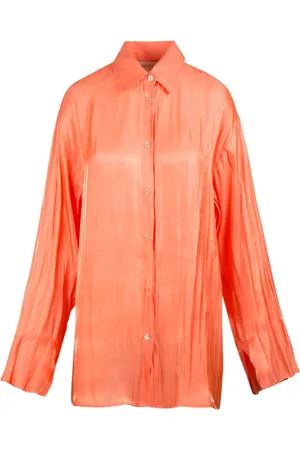 Jucca Blouses & Shirts, Dames, Oranje, S, Satijn, Glanzende satijnen overhemd met puntkraag