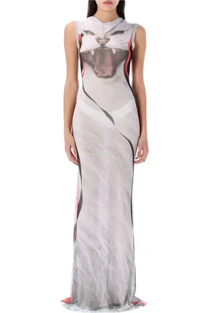OTTOLINGER Kleedjes, Dames, Wit, S, Polyester, Kattenprint Maxi Mesh Jurk