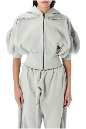 OTTOLINGER Sweatshirts & Hoodies, Dames, Grijs, M, Katoen, Grijze Gebreide Cropped Hoodie met Korte Mouwen
