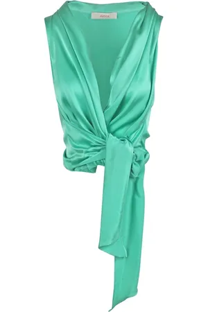 Jucca Tops, Dames, Groen, L, Zijden V-hals mouwloze top