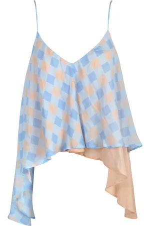 SEMICOUTURE Tops, Dames, Veelkleurig, S, Denim, Ramiè Top met V-hals en Ruches
