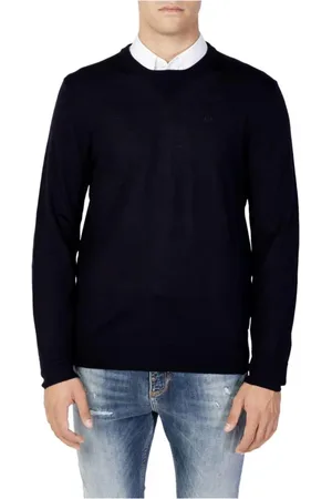 Armani Exchange Truien, Heren, Blauw, XL, Wol, Blauwe Wol Jersey T-Shirt Mannen