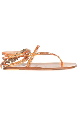 EDDY DANIELE Schoenen, Dames, Oranje, 37 EU, Satijn, Swarovski Sandalen met Lage Hak