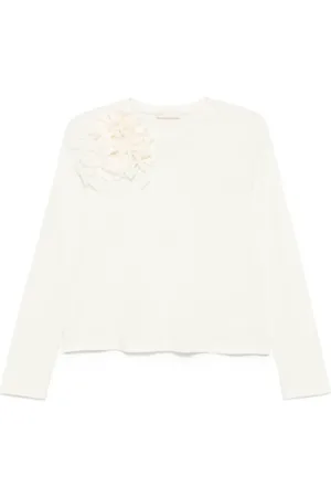 ULLA JOHNSON Tops, Dames, Wit, S, Katoen, Bloemen Lange Mouw Biologisch Katoen T-shirt