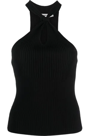 Simkhai Tops, Dames, Zwart, L, Nylon, Elegante Halter Knot Zwarte Blouse