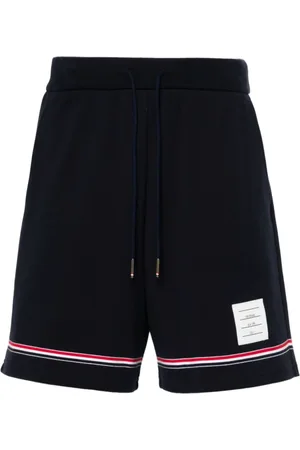 Thom Browne Korte broeken, Heren, Blauw, M, Wol, Blauwe Jersey Shorts met RWB Streep