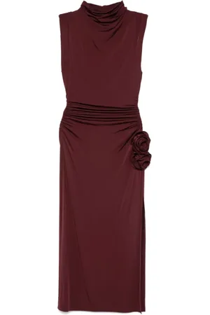 MAGDA BUTRYM Kleedjes, Dames, Rood, L, Rayon, Bordeaux Rode Bloemenjurk