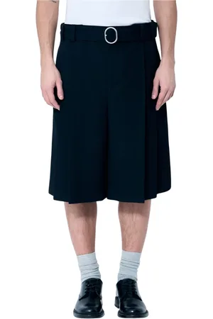 Jil Sander Korte broeken, Heren, Zwart, L, Wol, Wollen Twill Geplooide Shorts met Riem