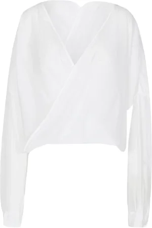 Jucca Blouses & Shirts, Dames, Wit, M, Katoen, V-hals blouse in mousseline stof