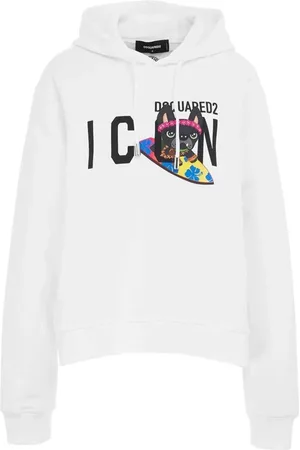 Dsquared2 Sweatshirts & Hoodies, Dames, Wit, M, Katoen, Logo Print Hoodie