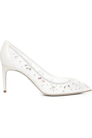 RENE CAOVILLA Schoenen, Dames, Wit, 41 EU, Tule, Kristalversierde witte sandalen