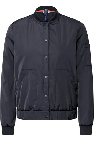 CECIL Jassen, Dames, Blauw, M, Polyester, Moderne opstaande kraag knoopjas