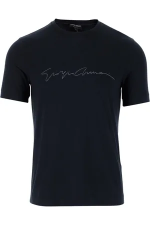 Giorgio Armani Tops, Heren, Zwart, XL, Logo Print Viscose Jersey T-shirt