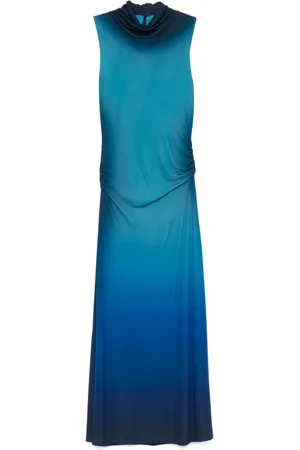 Simkhai Kleedjes, Dames, Blauw, L, Rayon, Chromatisch Teal Ombre Mouwloze Midi Jurk