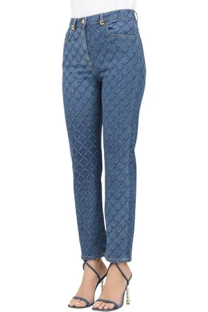 Elisabetta Franchi Jeans, Dames, Blauw, W31, Denim, Blauwe denim jeans met laserprint