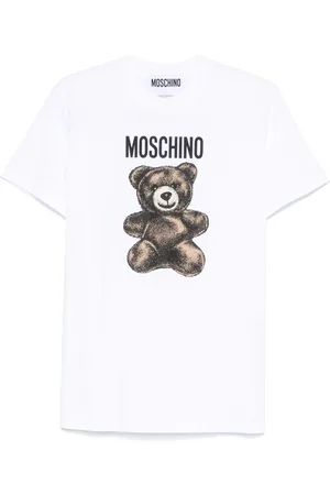 Moschino Tops, Dames, Wit, XS, Katoen, Teddy Bear Logo Print T-shirt Wit