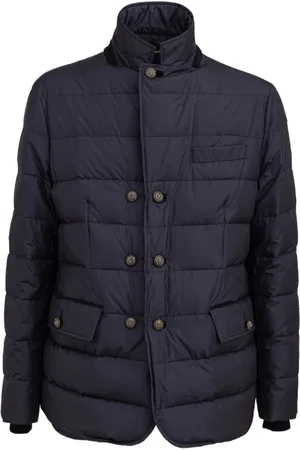 Dolce & Gabbana Jassen, Heren, Blauw, M, Double-breasted jas met geborduurde knopen