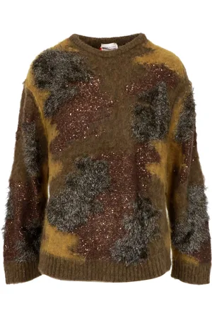 SEMICOUTURE Truien, Dames, Veelkleurig, S, Wol, Camouflage Wollen Trui