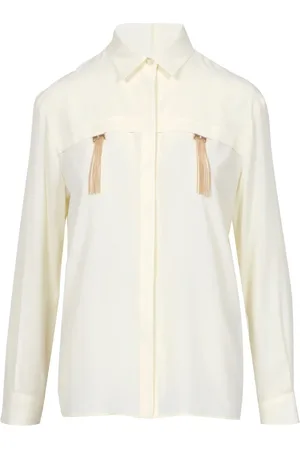 SIMONA CORSELLINI Blouses & Shirts, Dames, Wit, L, Zijden Blouse met Franje Accessoire