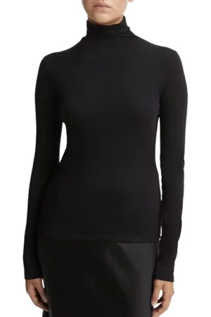 Vince Tops, Dames, Zwart, L, Katoen, Pima Katoen Turtleneck Top