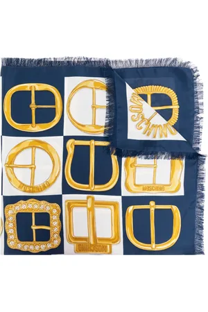 Moschino Accessoires, unisex, Blauw, ONE Size, Zijden sjaal met print