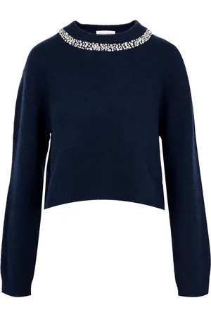 SEMICOUTURE Truien, Dames, Blauw, L, Wol, Blauwe Wol Kasjmier Trui