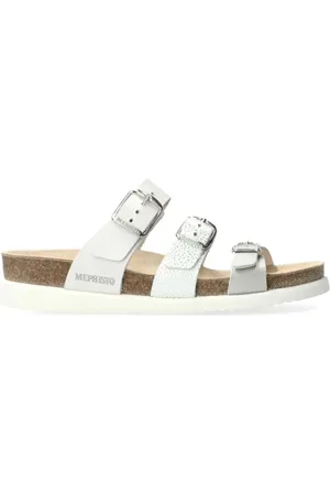 Mephisto Schoenen, Dames, Grijs, 39 EU, Leer, Zilveren bandglijdsandaal met SOFT-air technologie