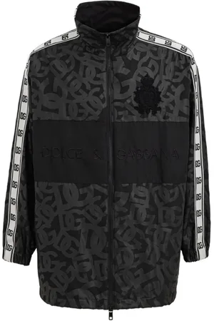 Dolce & Gabbana Jassen, Heren, Zwart, S, Oversized Winddichte Jas met Logo