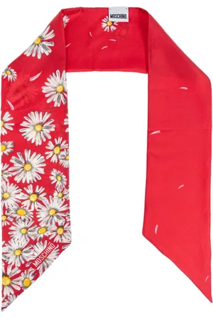 Moschino Accessoires, Dames, Rood, ONE Size, Zijden sjaal met bloemenpatroon